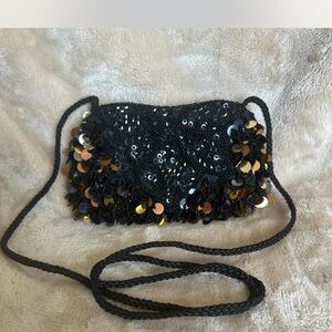 Small Chic Black and Gold Sequin Crossbody Holiday Bag